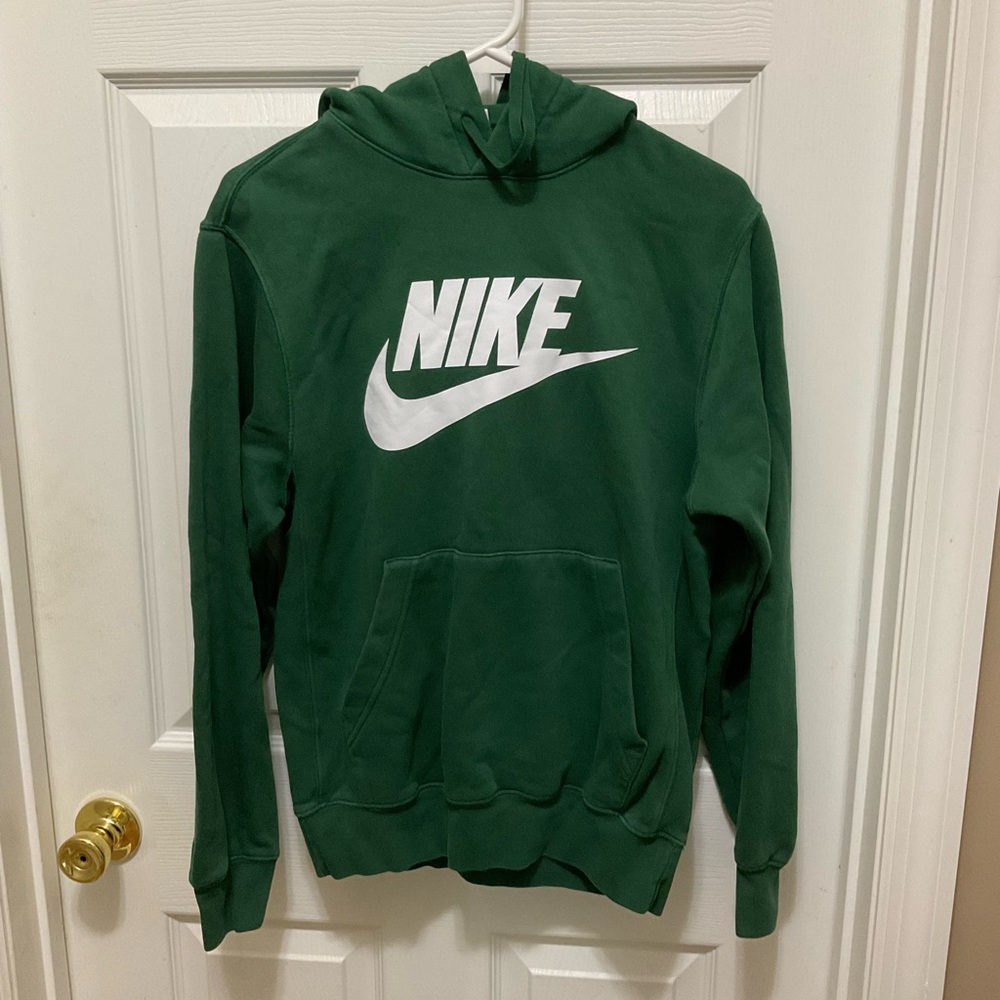 Nike Green Hoodie Mens XS White Swoosh Logo Pullover Fleece Sweatshirt